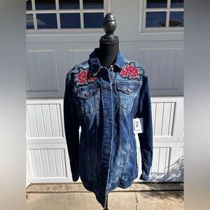LuLaRoe Blue Jean Jacket with Floral Embroidery